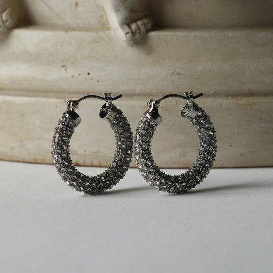 CRYSTALS SILVER HOOP EARRING