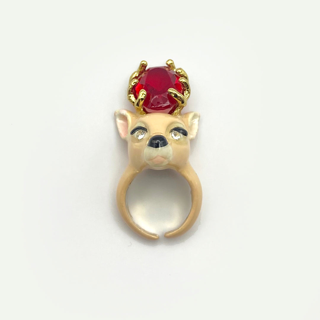 CERAMIC DEER RED CRYSTAL RING