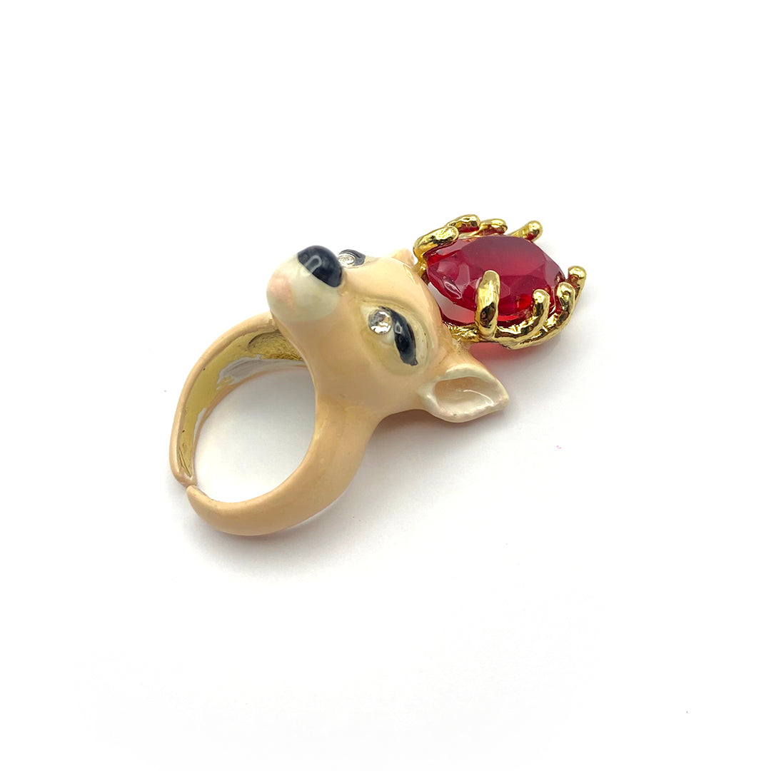 CERAMIC DEER RED CRYSTAL RING