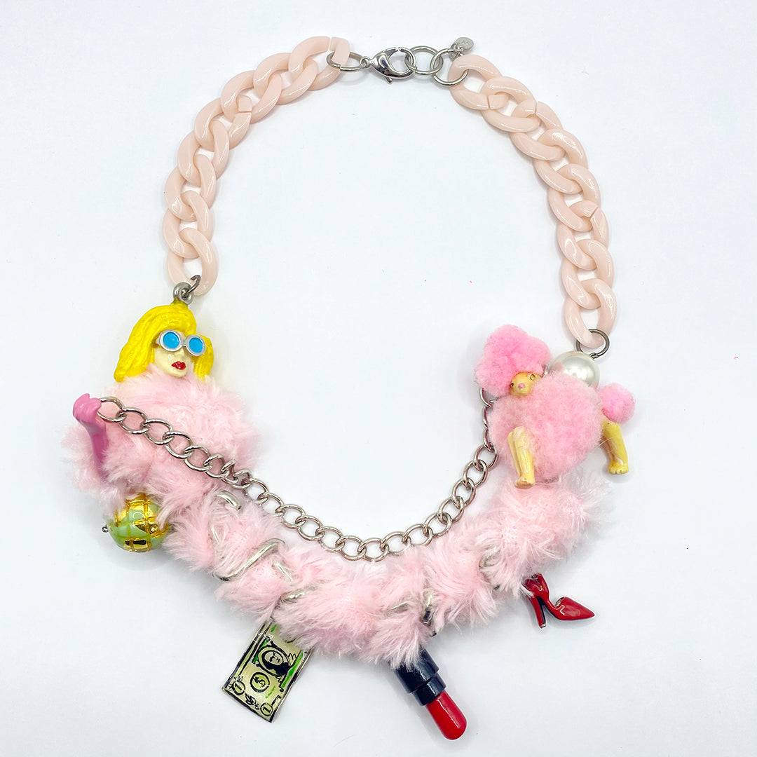 MADAM AND POODLE FAUX FUR NECKLACE