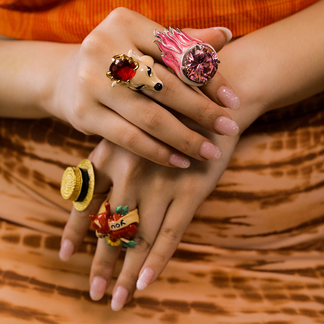 CERAMIC DEER RED CRYSTAL RING